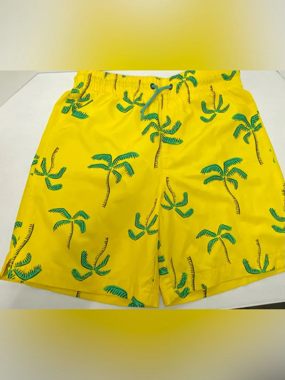 Old Navy Boys Swim Trunks XL 14-16 Yellow Palm Tree Lined Shorts